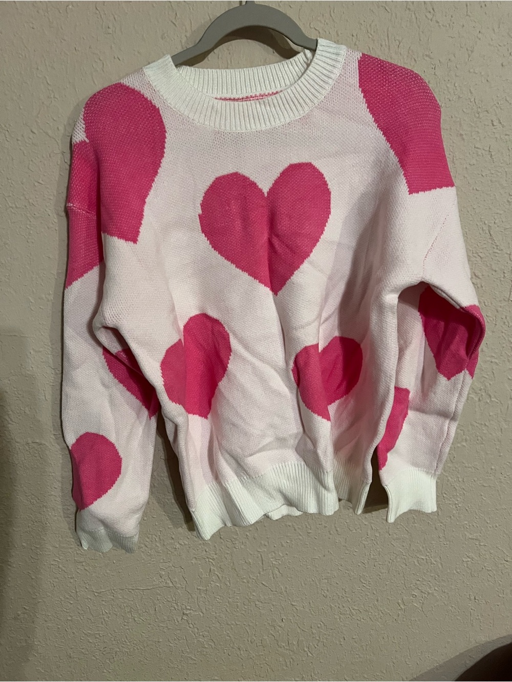 Pink Heart Crewneck Sweater - Women's Cozy Knit
